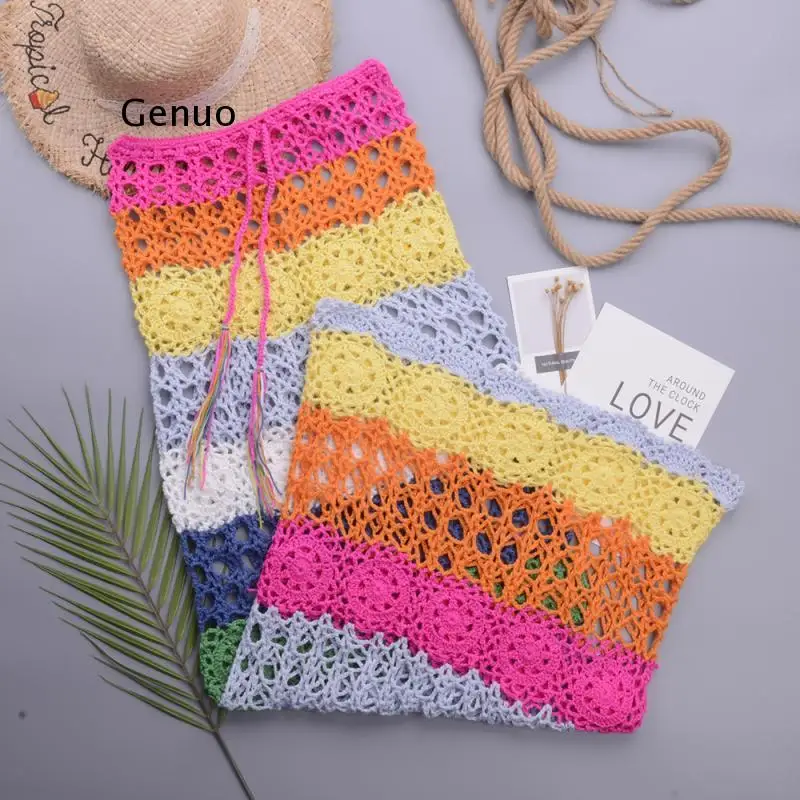 Women Lace Crochet Stitching Maxi Dress Beach Dress Bohemian Summer Casual Dress Cover Up Swimsuit Beachwear