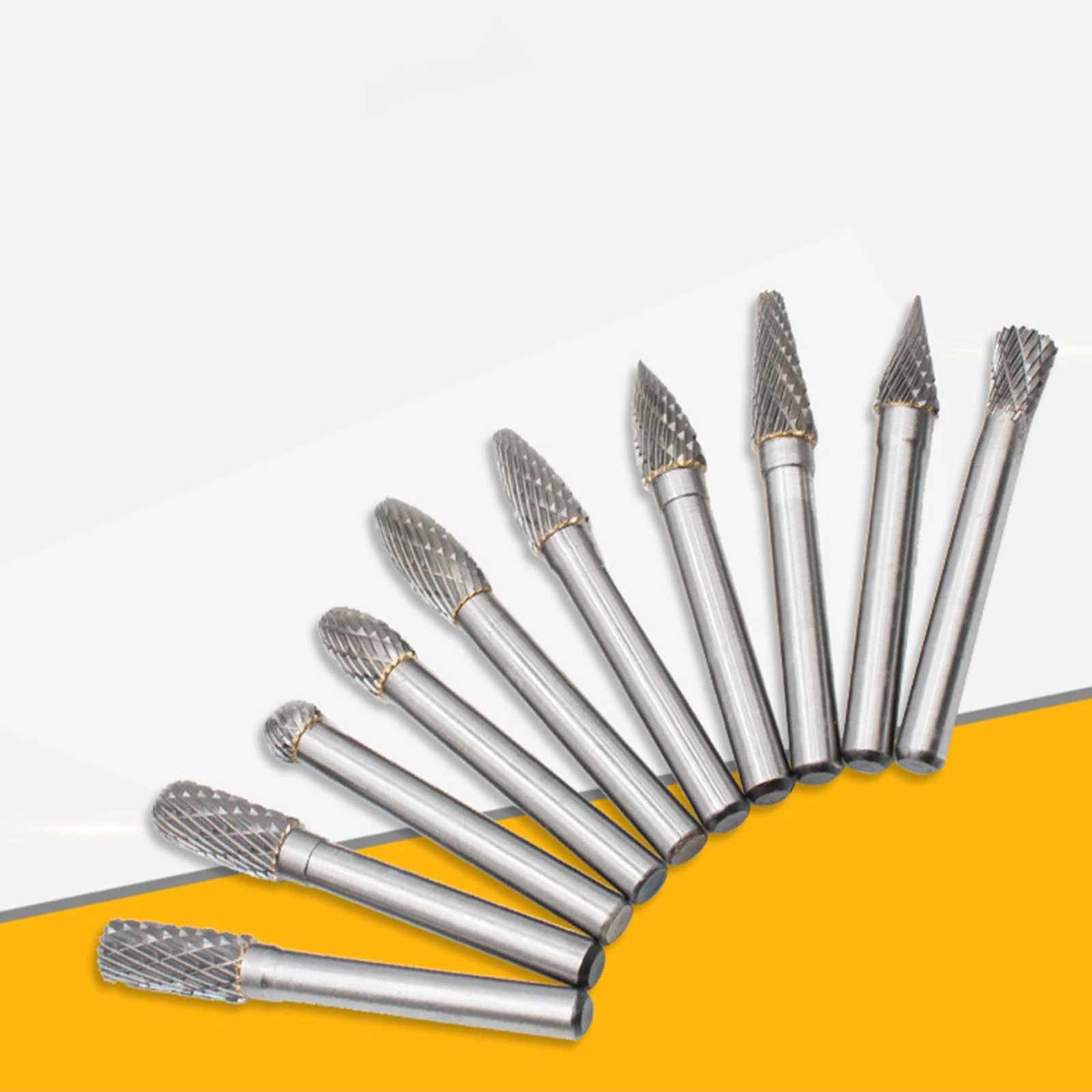

10pcs Alloy Rotary Burrs Set Tungsten Steel Electric Grinding Head Sanding File For Grinder Drill DIY Woodworking Carving-Silver