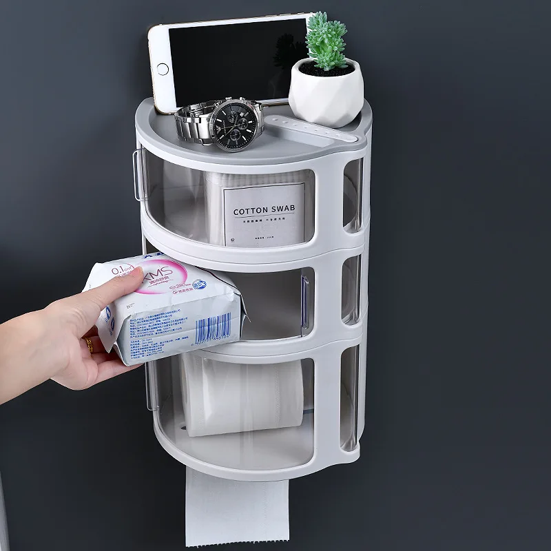 

Toilet Tissue Box Household Multifunctional Storage Paper Roll Holder Toilet Free Punching Waterproof Wall Hanging Paper Rack