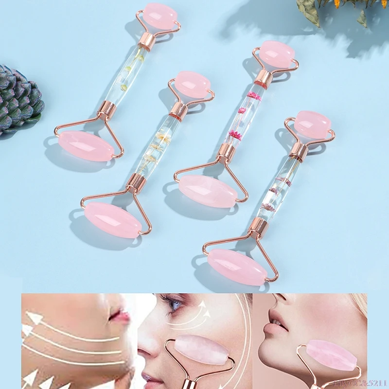 

Natural Rose Quartz Jade Stone Roller Beauty Tool Facial Massager Bloom 1pc