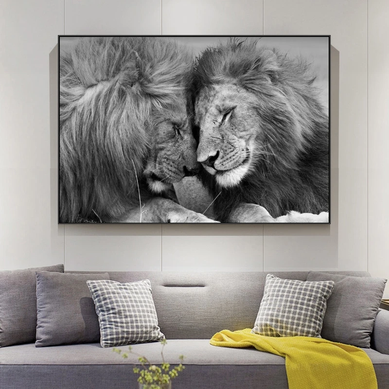 

Black and White Lions Canvas Paintings On the Wall Art Posters And Prints African Lion Head To Head Cuadros Pictures Home Decor