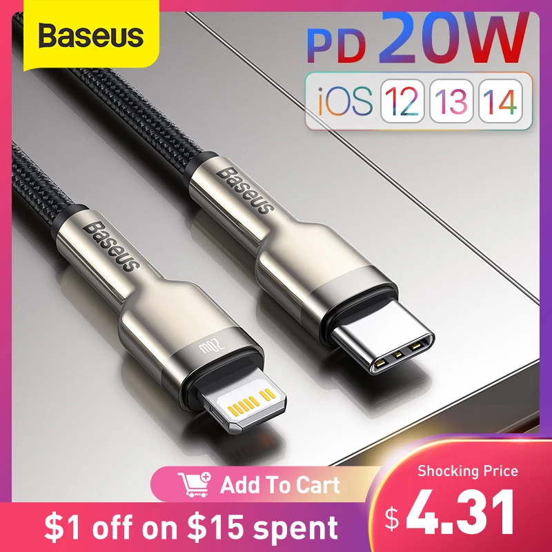 Кабель Baseus USB C для iPhone 12 Pro Max PD 20 Вт кабель быстрой зарядки 11 8 зарядное устройство
