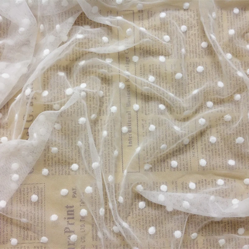 

Mesh Lace Fabric 1 yard Ivory Gauze Tulle Dot Cotton Embroidered Lace Clothing Dress Sewing Material 130cm 51"Wide 1014887M4F355