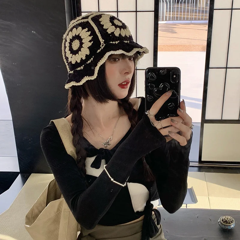 

Шляпа Женская Солнцезащитная вязаная, Панама с полыми цветами, ручная работа, вязаная крючком, подходит для весны и лета