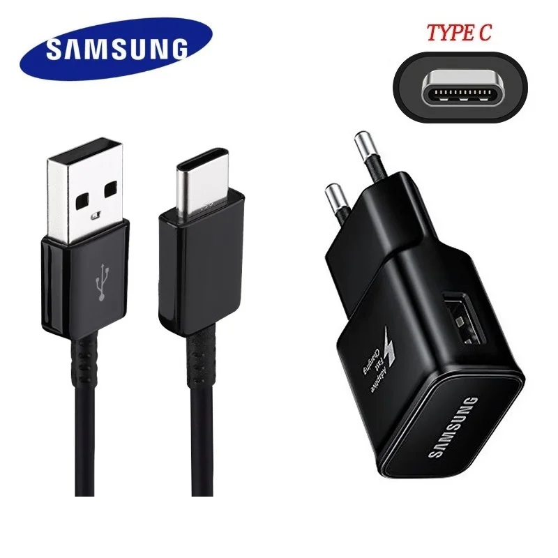 charger Kit -black Оригинальное зарядное устройство samsung usb type C кабель быстрого адаптера 1,2 type C кабель для Galaxy S8 S9 Plus Note 8 9 A3 A5 A7 - Цвет: charger Kit -black