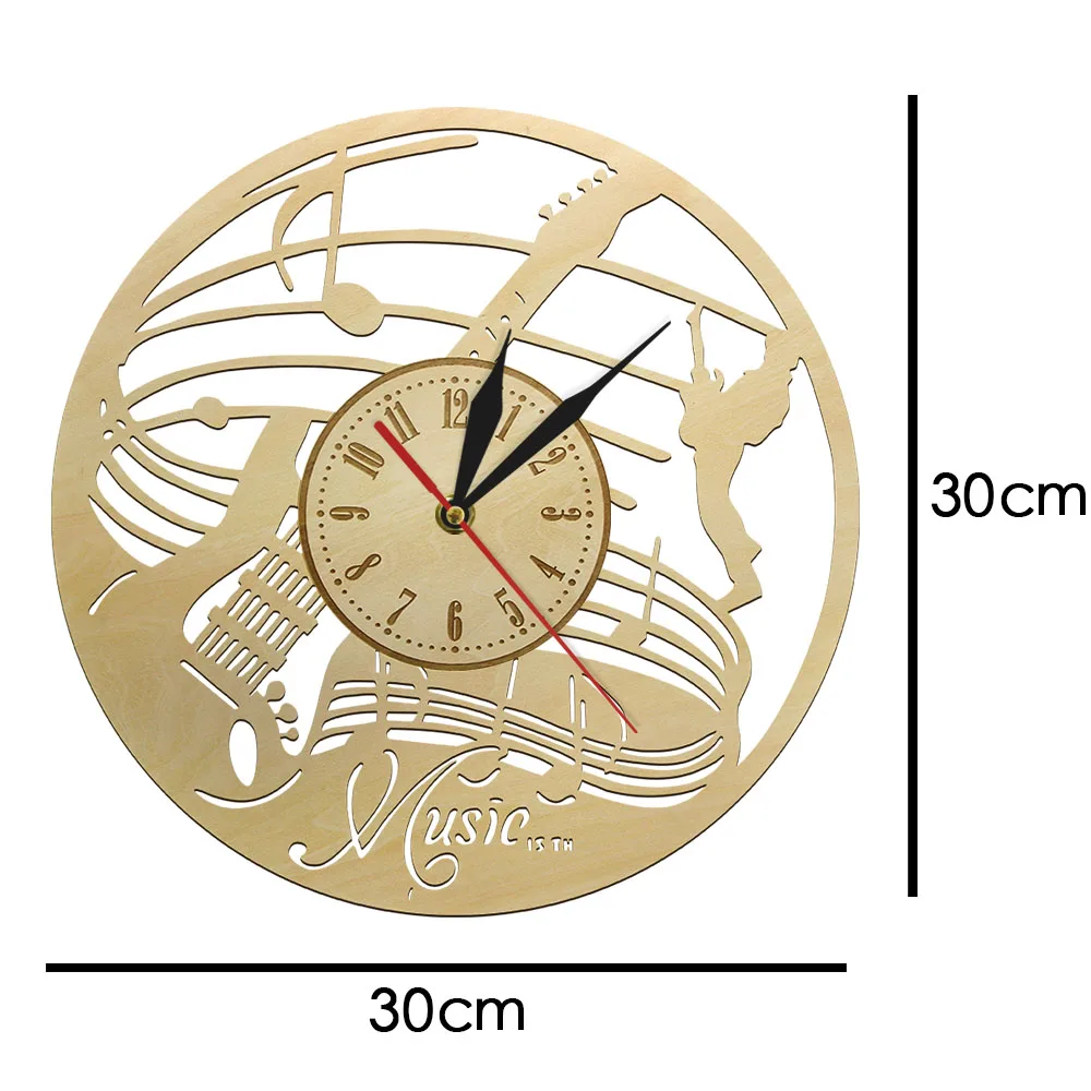 Музыкальные ноты гитарист деревянные настенные часы гитарный инструмент