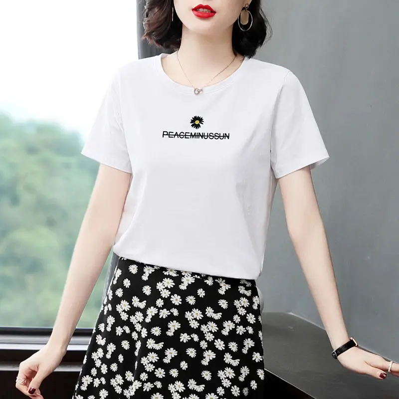 Женская футболка с коротким рукавом летняя рубашка вышивкой Свободный Топ