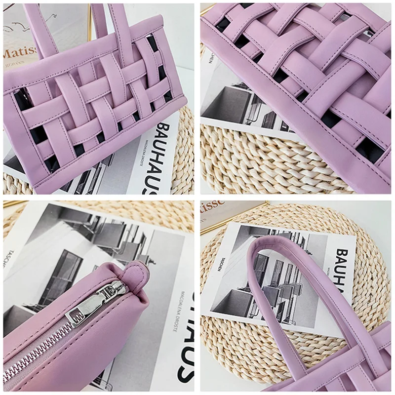 

Luxury Hollow Underarm Bag 2020 New Arrivals Fashion Weave Women Shoulder Bags PU Leather Ladies Handbag Travel Beach Bag Female