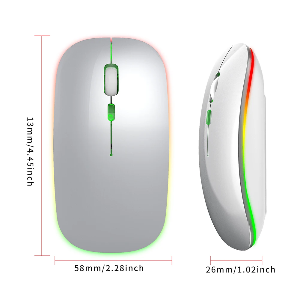 

For Laptop Wireless Mouse Desktop PC Colorful Lighting USB Receiver Ultra Thin 2.4GHz Optical Intelligent Portable Rechargeable