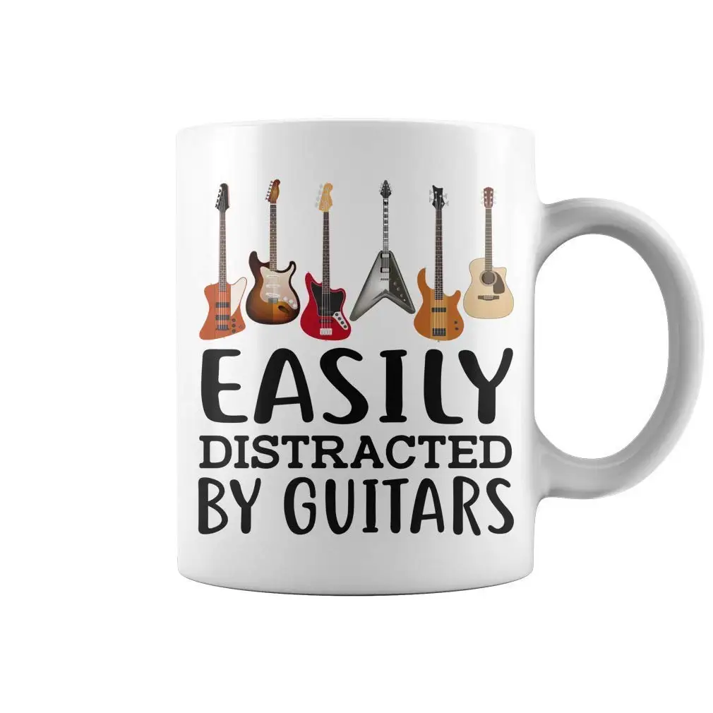 Easily Distracted By Guitars 11 Oz Funny Coffee Mug 320ml Ceramic Milk Tea Cup Mugs | Дом и сад