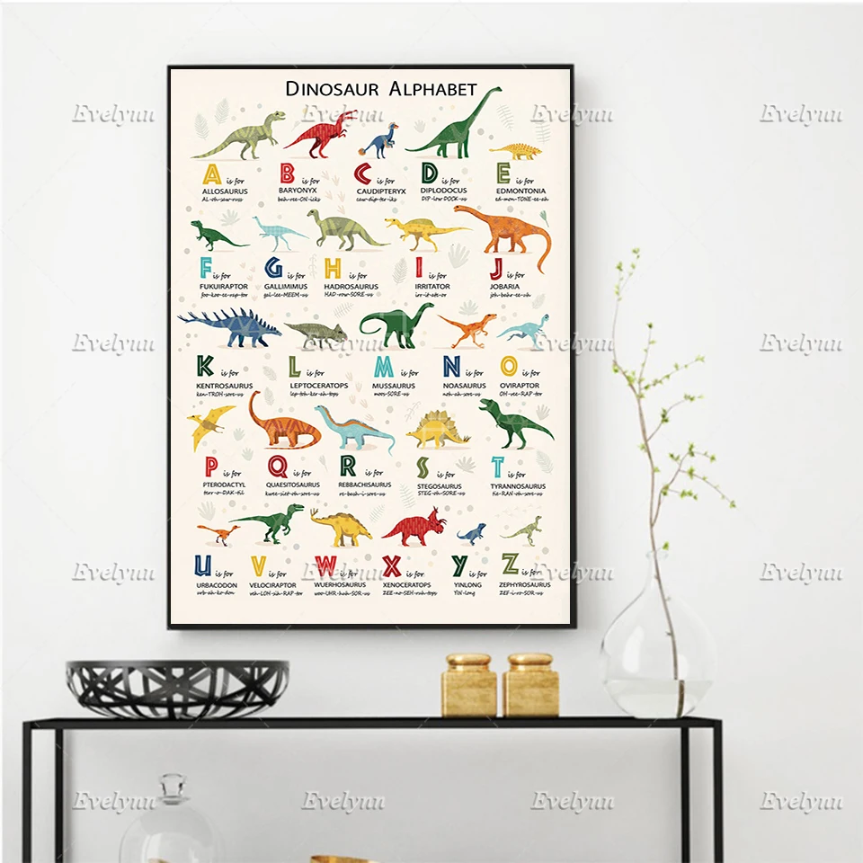 

Dinosaur Alphabet Poster Children'S Room Decoration Canvas Painting Home Decor Canvas Wall Art Prints Unique Gift Floating Frame