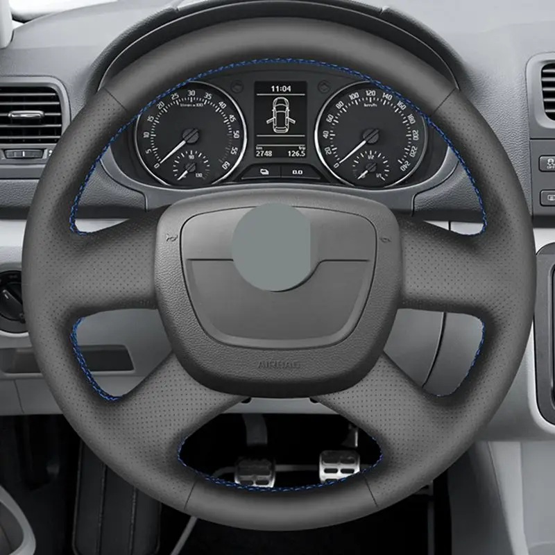 Сшитая вручную Черная мягкая искусственная кожа Чехол рулевого колеса