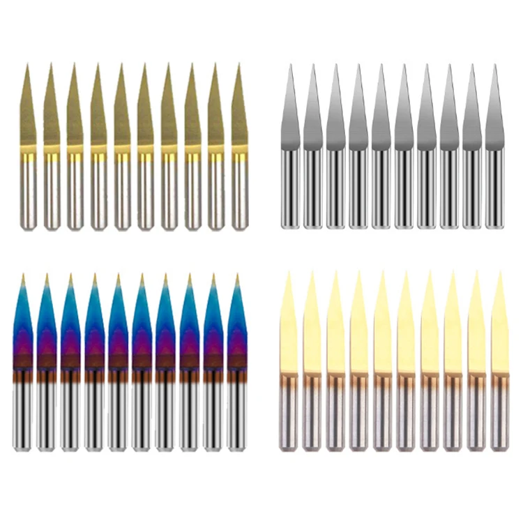 10pcs End Mill Engraving Drill Bit Blue Coating 3.175 Flat-bottomed Sharp Knife Computer Engraving Knife CNC Tungsten Steel Tool