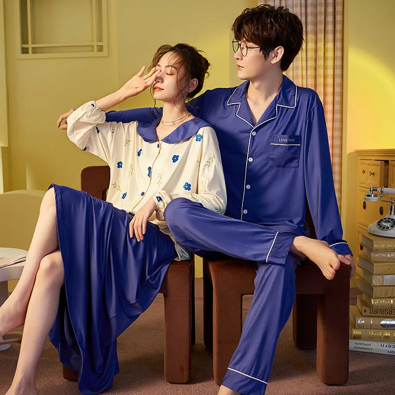 

Lovers Homedress Pajamas Sets Fashion Women's Long Sleeved Trousers Nightdress Men Sleepwear Cotton Couples Casual Home Clothing