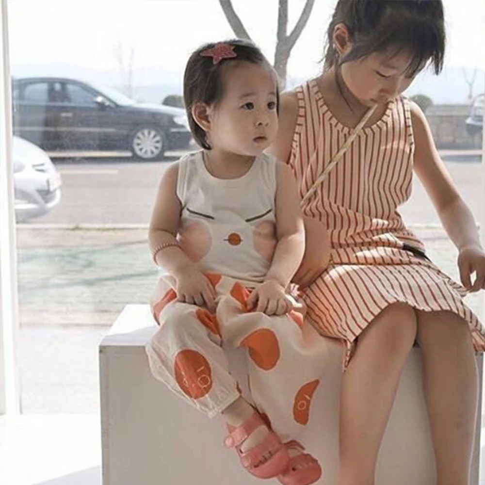 Летний жилет для маленьких девочек Детские топы без рукавов с милым забавным