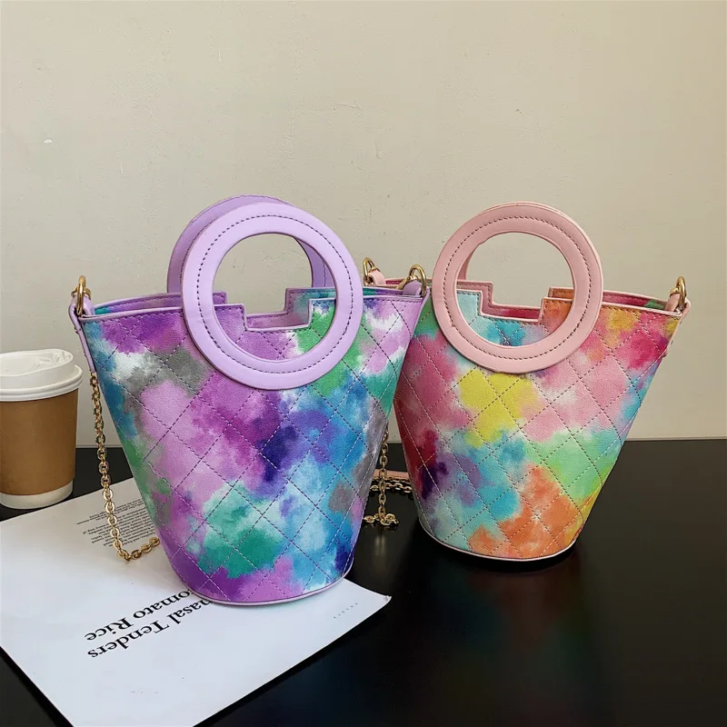 

Tie-dyed Messenger Handbags Fashion Women Brand shoulder bags Bucket New Round Handle Casual crossbody bags for women Bolsas
