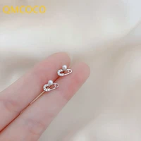 qmcoco korean exquisite silver color zircon pearl pin earrings for womens simple mini ear accessories 2021 new style trendy