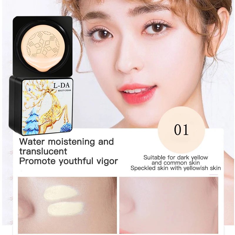 

Natural CC Air Cushion Foundation Mushroom Head BB Cream Concealer Whitening Waterproof Brighten Face Base Tone Creams Cosmetics