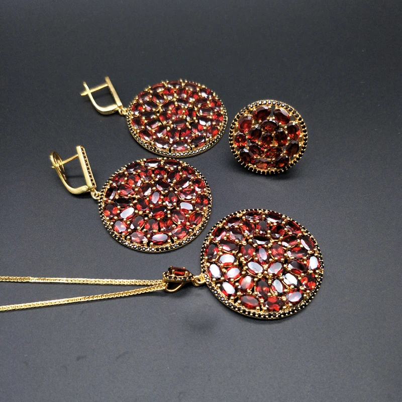 Натуральный Гранатовый камень большой размер ювелирный набор из серебра 925 пробы