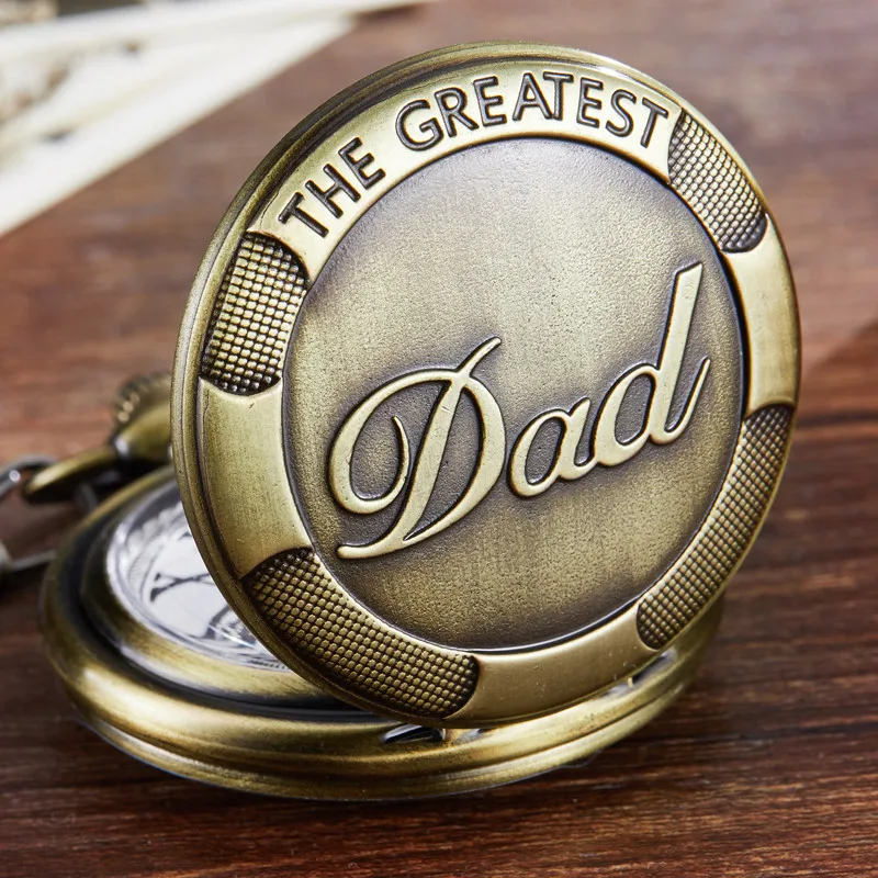 

2021 New Retro Unique Bronze THE GREATEST Dad Quartz Pocket Watch Man FOB Chain Mens Father's Gifts Male Clock Relogio De Bolso