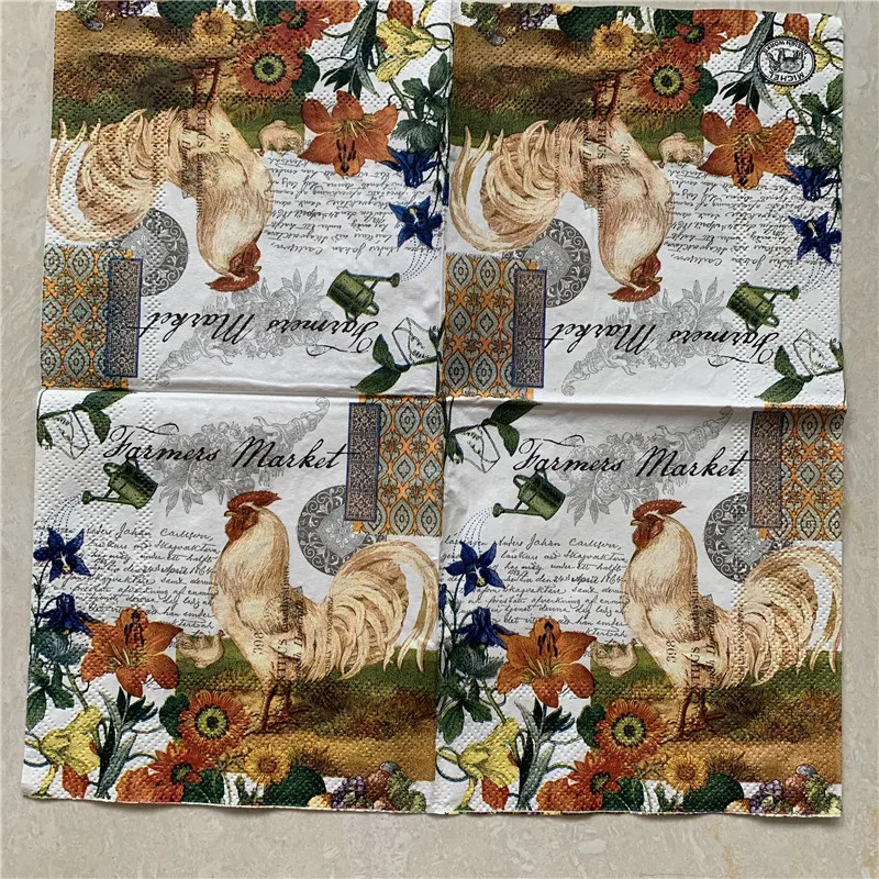 25 см Рождество винтажная салфетка бумага элегантная ткань цветок фрукты петух