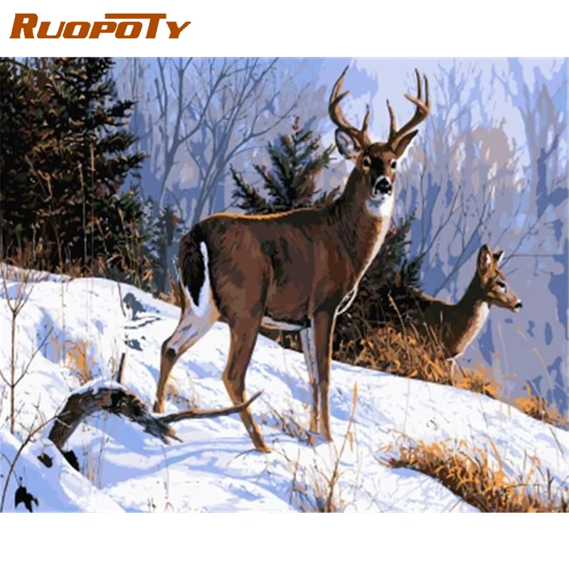 Набор для рисования по номерам на холсте Deers с рамкой | Дом и сад