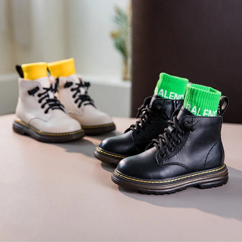

Dolakids Autumn/Winter boots for children leather Martin boots for girls British ankle boots for boys and velvet leather boots