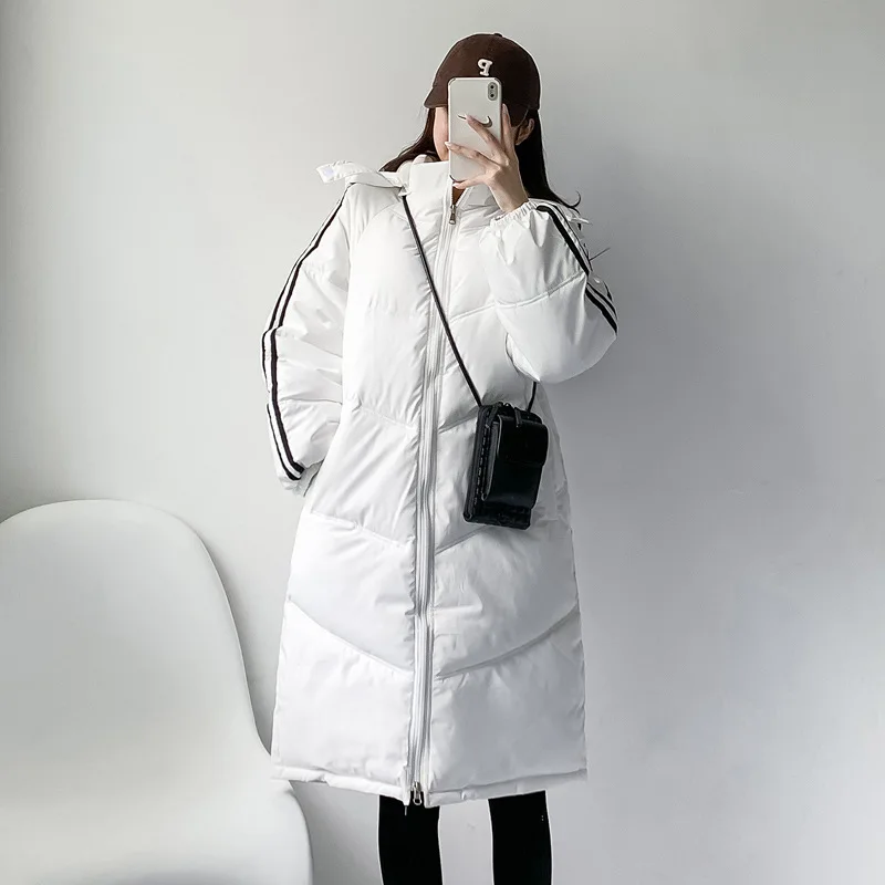 2021 Women Mid-length Down Padded Jacket Winter New Fashion Casual Sports Padded Jacket Women Zipper Thick Loose Hooded Coat