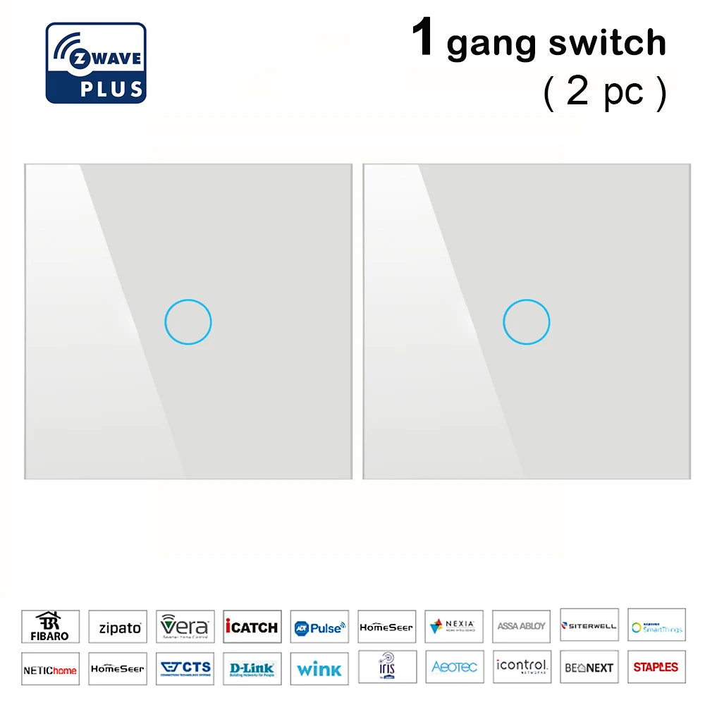 White-1way-2pc Z wave Plus, настенный светильник, выключатель для домашней автоматизации, сенсорный выключатель, умный светильник с дистанционным управлением, совместимый с Zwave серии 300 и 500 - Цвет: White-1way-2pc