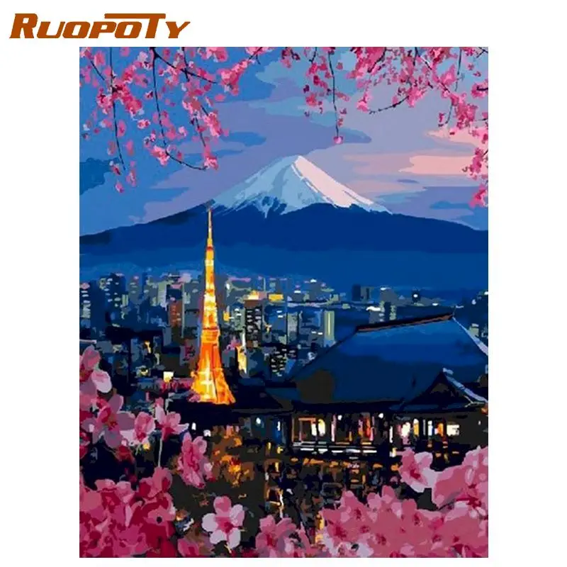 

RUOPOTY 60x75cm Frame Painting By Numbers For Adults Mountain Towel Scenery Oil Picture By Number 60x75cm Frame Home Decors