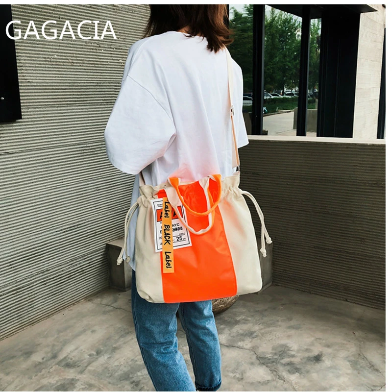 

GAGACIA Women's Crossbody Bag Canvas Shoulder Bags For Women Handbag New Orange Fashion Splicing Fluorescent High-quality Tote