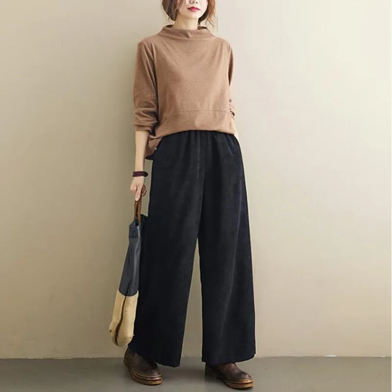

New Autumn Winter Pants Women High Waist Casual Corduroy Pants Trouser Loose Vintage Straight Pant Female S756