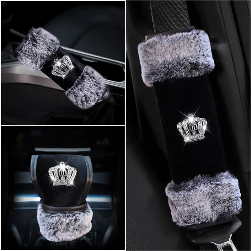 

Плюшевый чехол для ремня безопасности, наплечная накладка, корона, крышка переключения передач, чехол для ручного тормоза, зимний чехол для ...