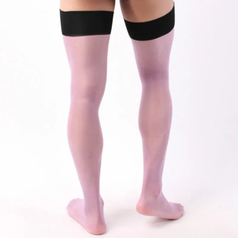 

Взрослые забавные блестящие чулки до бедра для мужчин, сексуальное нижнее белье, широкие ребристые шелковые чулки с манжетами, фиолетового ...