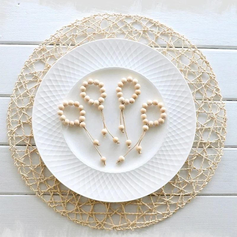 4 шт. ручная работа пряжки для салфеток кольца деревянные бусины ручной работы