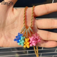 hangzhi new colorful resin bear pearl zircon smiley metal pendant chain necklace 2021 for women girls party jewelry gifts