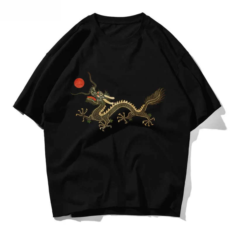 Футболка мужская оверсайз с мультяшным рисунком дракона уличная одежда в стиле