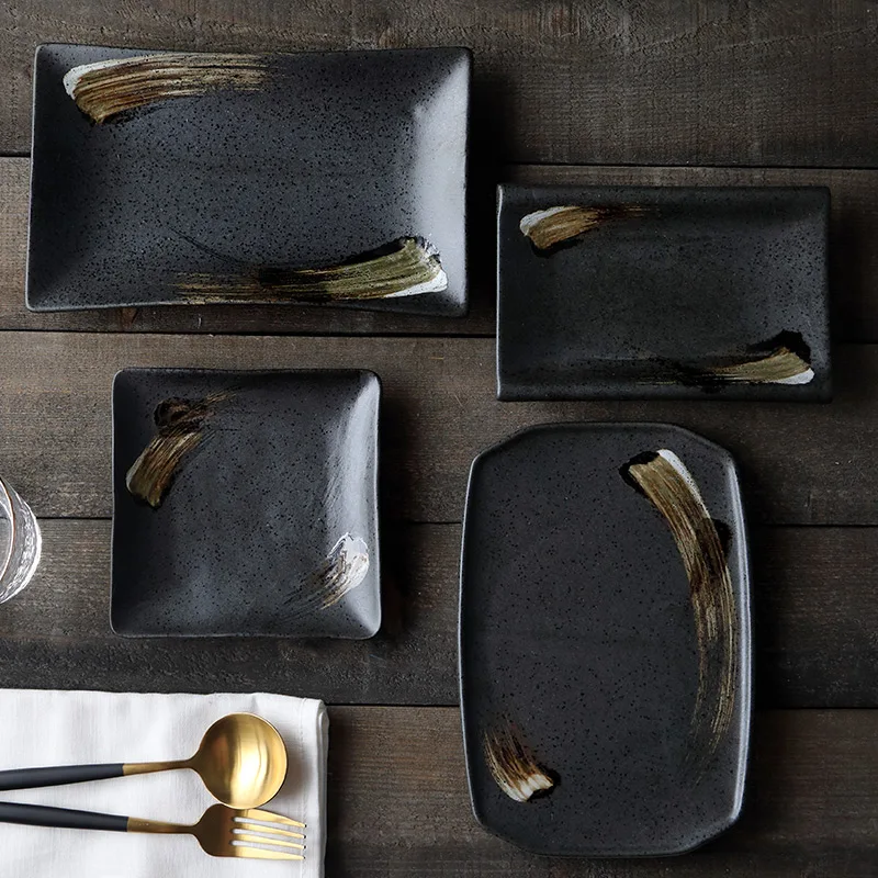 Керамическая тарелка RUX в японском стиле большая домашняя прямоугольная для