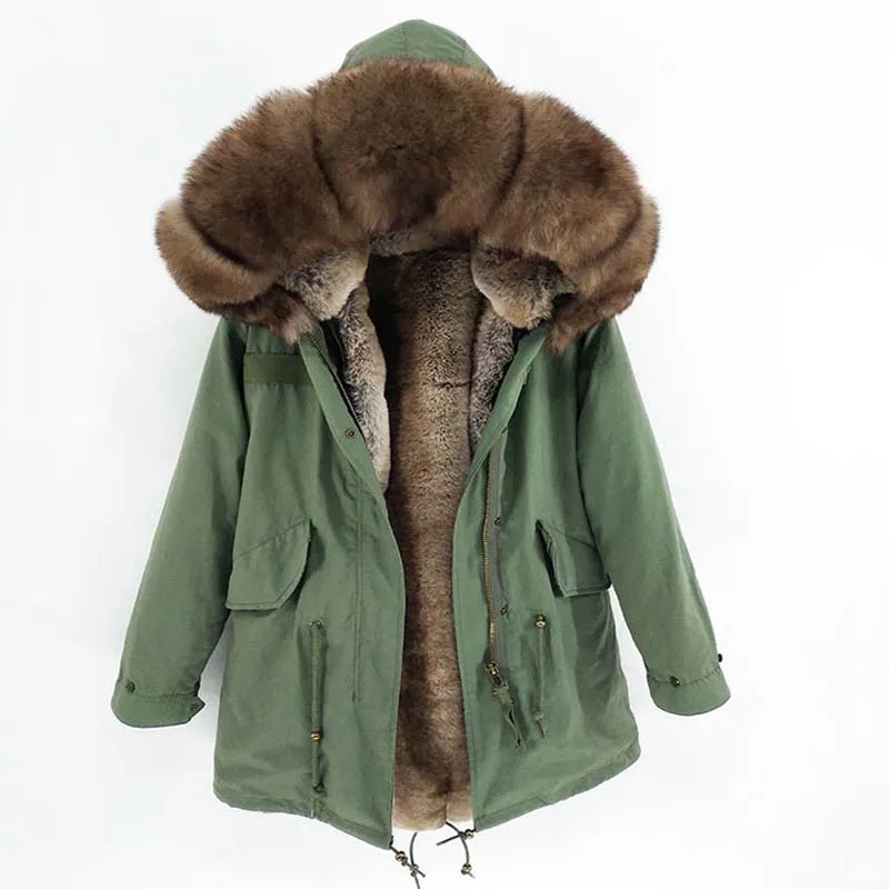 Парка длинная мужская с большим капюшоном пальто натуральным мехом лисы теплая