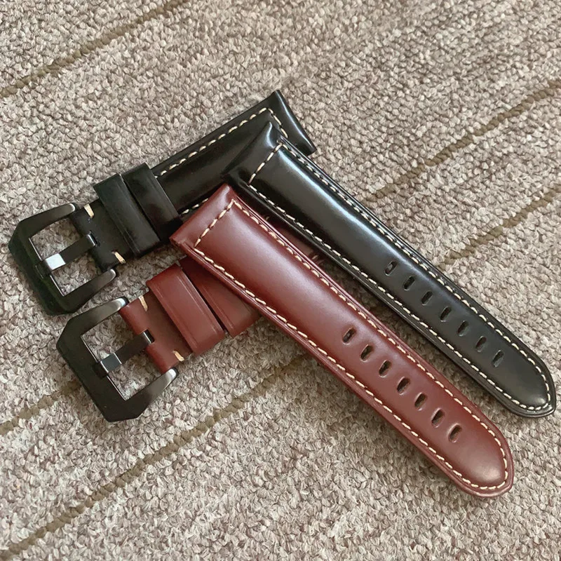 Genuine Leather Watchbands 18mm 20mm 22mm 24mm Black Dark Brown Women Men Cowhide Watch Band Strap Belt With Buckle 24mm 26mm black brown durable smooth genuine leather watch strap watch band pin buckle men women replacement wrist watch band