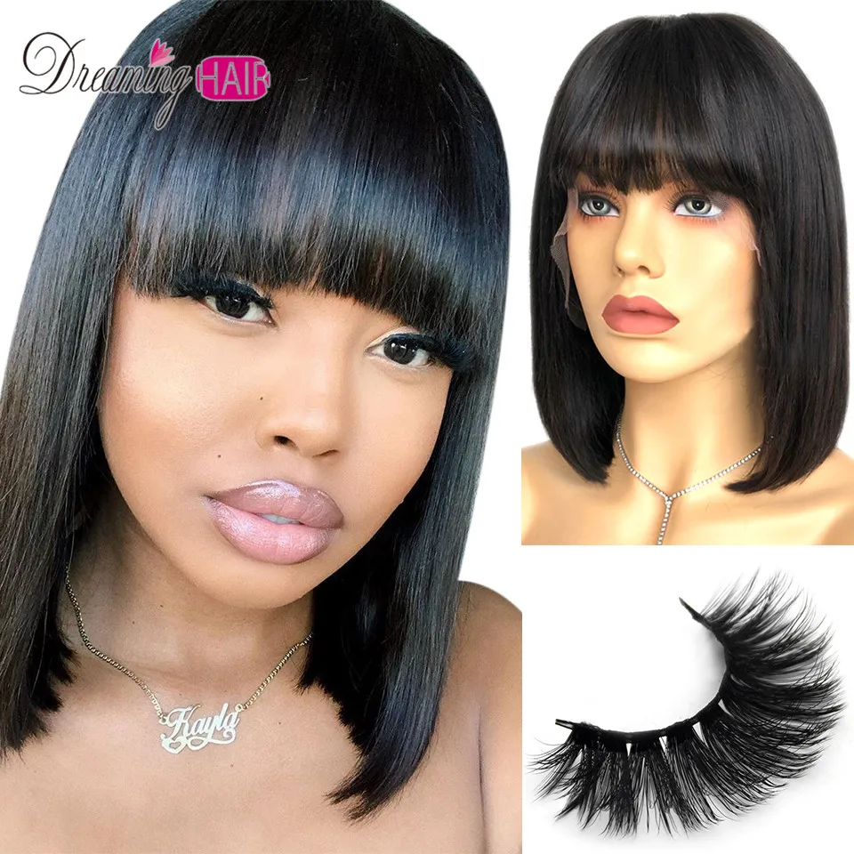 Короткие парики из человеческих волос с челкой бразильские прямые детскими