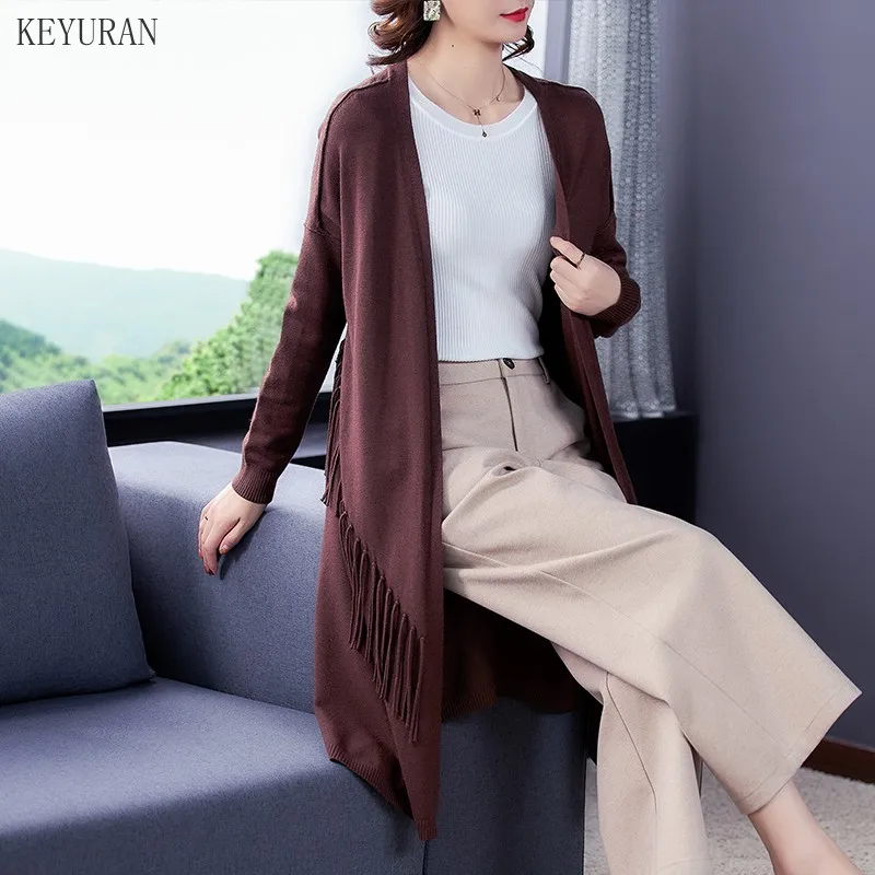 Женский длинный вязаный кардиган элегантный джемпер с длинным рукавом и