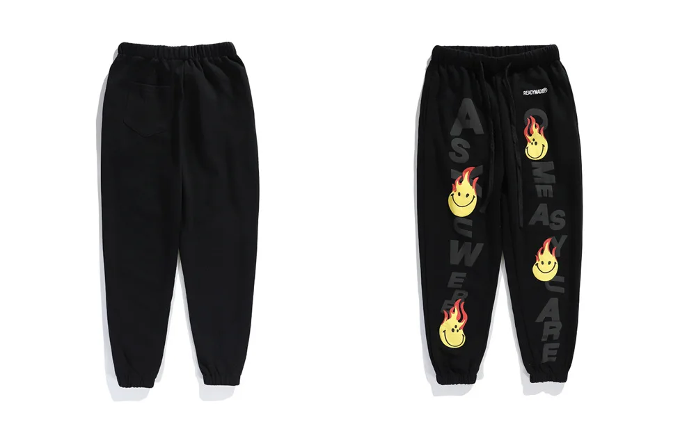 

Europe and the United States new 2021 men's smiling face foam bunched foot pants joggers men clothing streetwear men