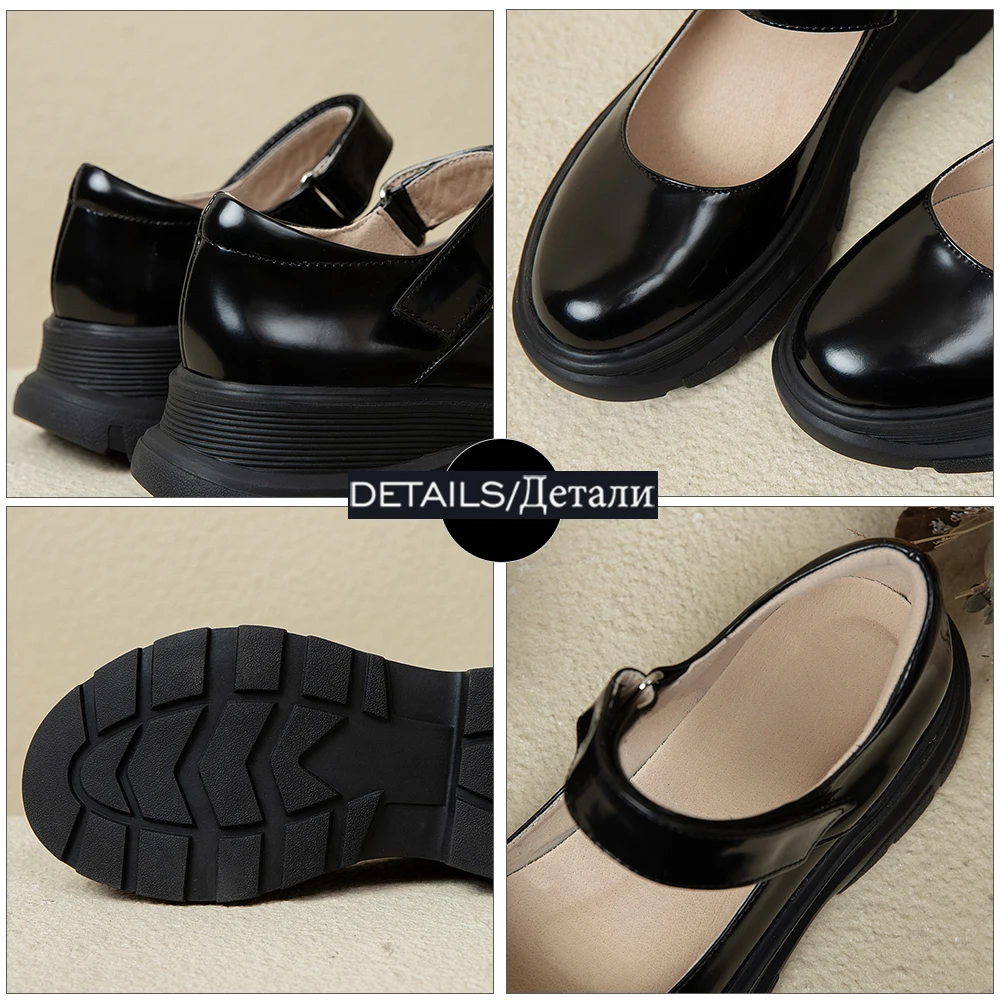 

ISNOM Mary Janes Shoes Girls Sweet Round Toe Flats Genuine Leather Ladies Dress Flats Woman Shoe Platform Skid Proof Cozy