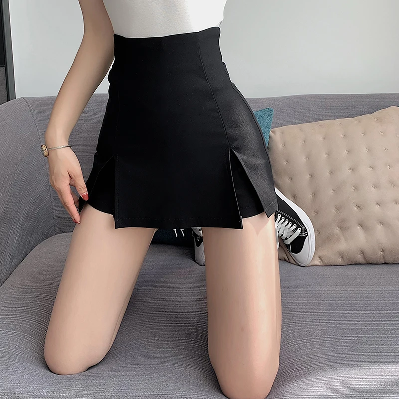 

Сексуальная Женская юбка Xfhh с разрезом, Новинка лета 2021, черные шорты с завышенной талией, облегающие бедра и широкие шорты, женские шорты