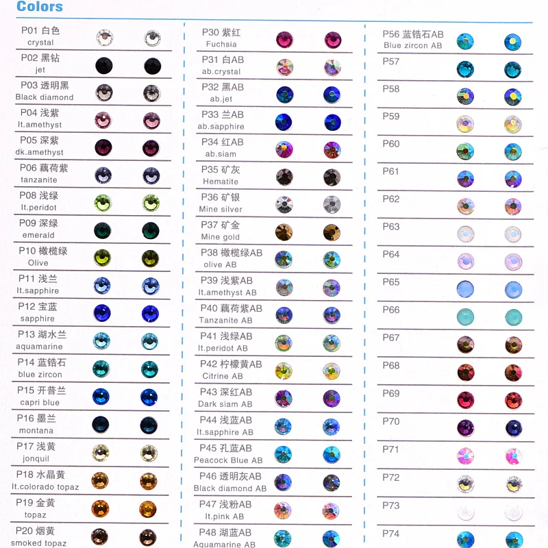 Стразы не требующие горячей фиксации 2028 кристаллов цветная Таблица 81 цвет