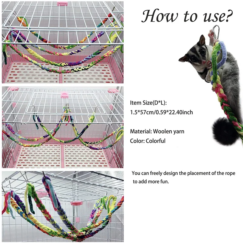 

Hamster Climbing Rope Soft Strong Climbing Exploration Small Pets Braided Colorful Hammock for Mouse Guinea Pig Ferret Squirrel