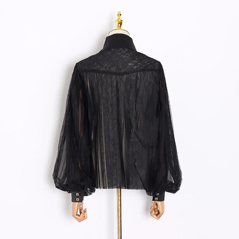 Женская сетчатая блузка TWOTWINSTYLE Весенняя с длинными рукавами фонариками и