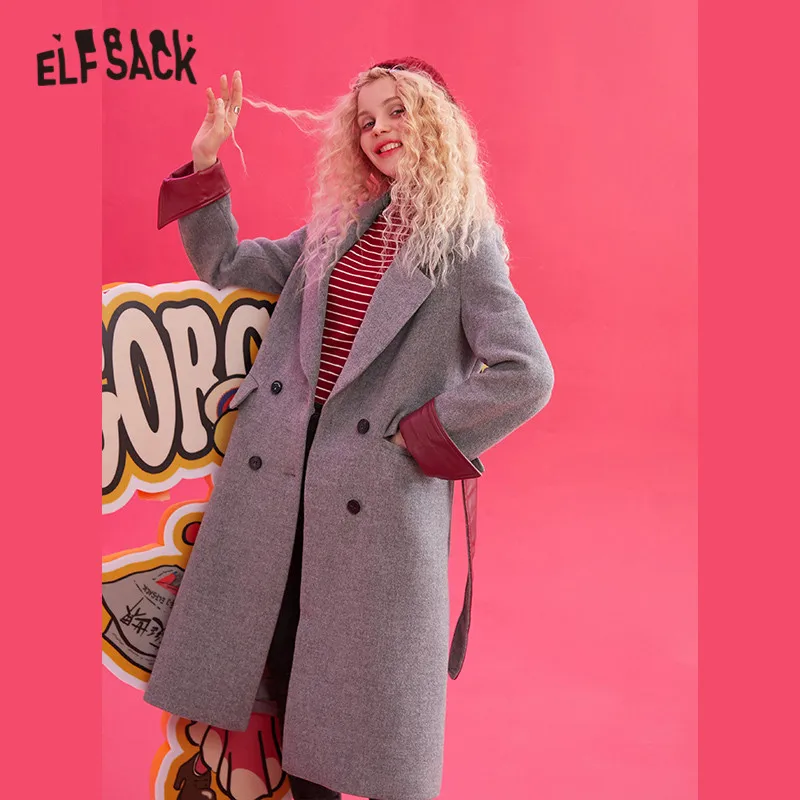 Elfsack Новинка зимы женские 30.9% шерстяные куртки с длинными рукавами и однотонные
