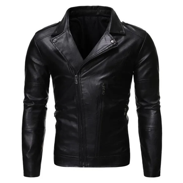 

Mens Designer PU Leather Jacket Motorbiker Turndown Collar Zippers Slim Fit Coats Jackets